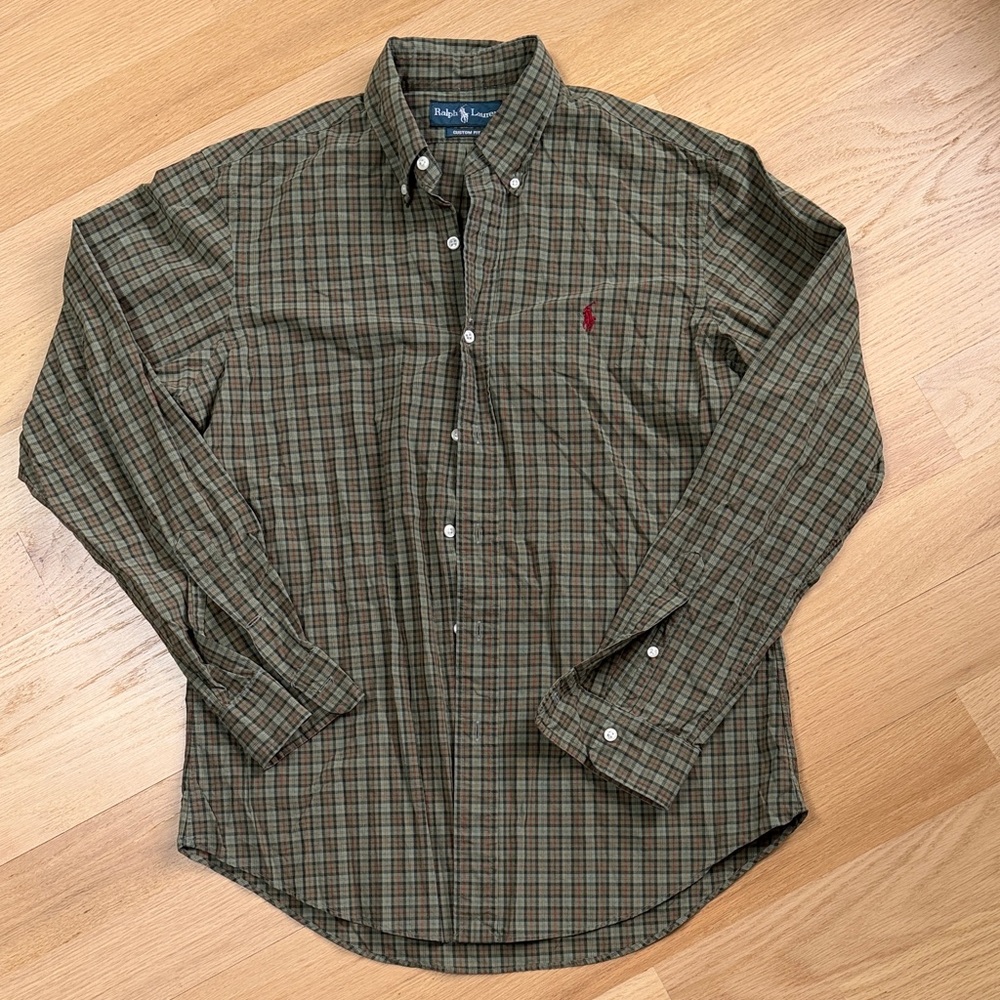 Ralph Lauren Men's Green Plaid Button-Down Shirt